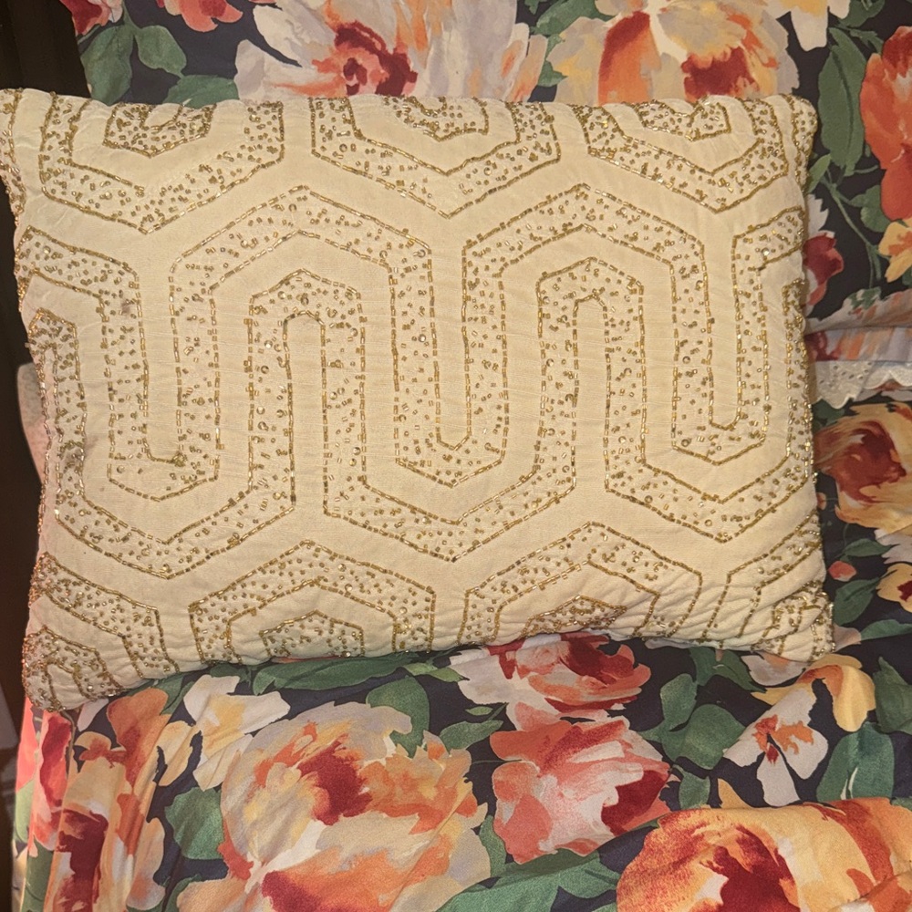 Embroidered Cream Decorative Throw Pillow